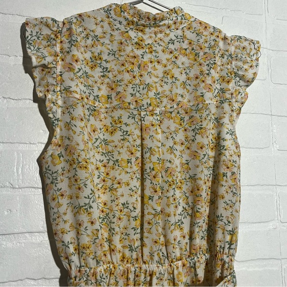 Womens Monteau Dress with Ruffle Sleeves & Waist Tie Floral Yellow Large - Picture 5 of 8